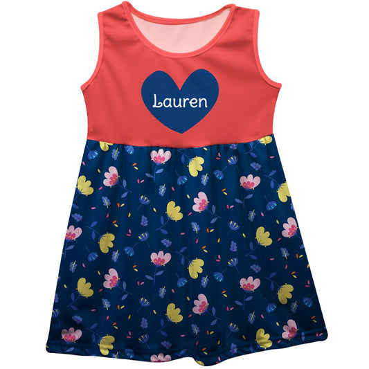 Floral Print Name Navy And Peach Tank Dress