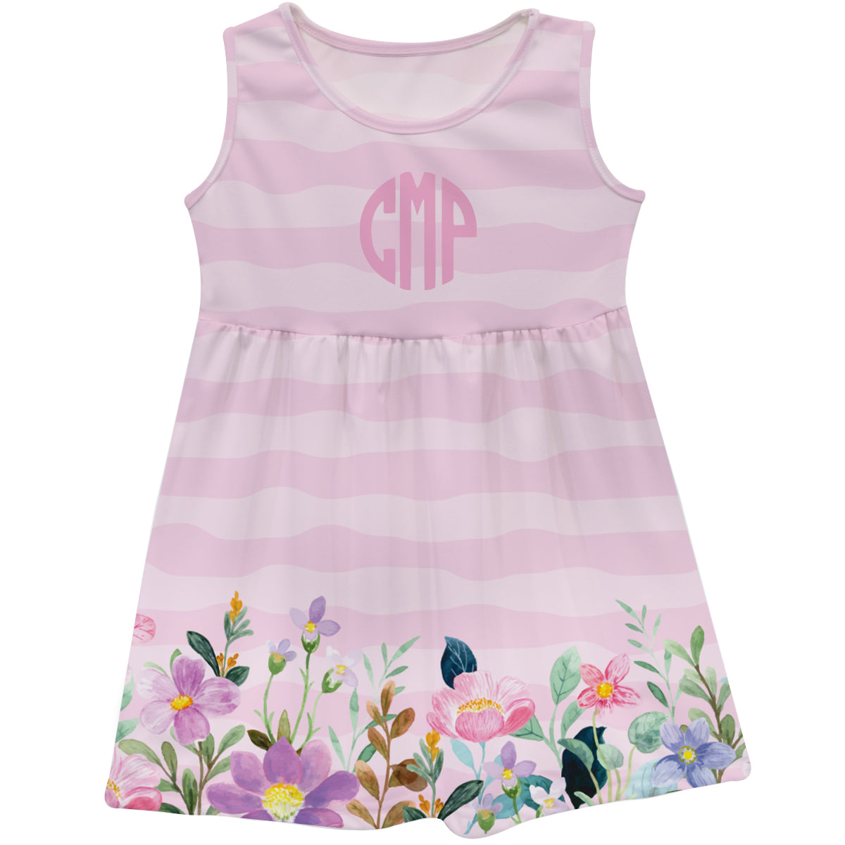 Flower Personalized Monogram Pink Waves Tank Dress