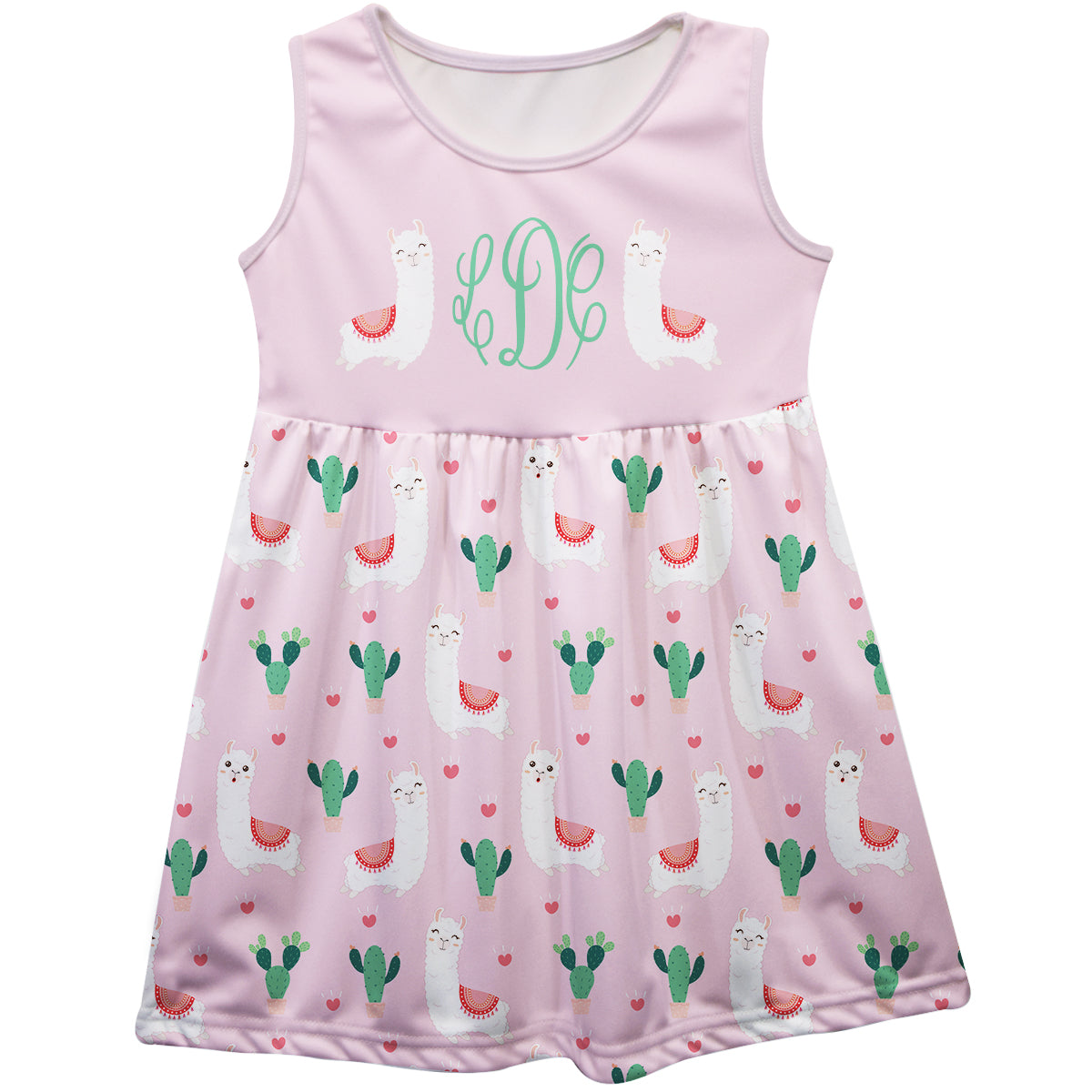 Llamas and Cactus Print Monogram Pink Tank Dress