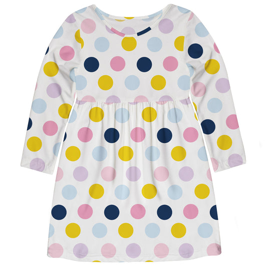Polka Dots Print White Long Sleeve Tank Dress
