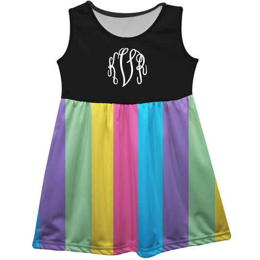 Personalized Monogram Black Pink and Yellow Stripes Tank Dress
