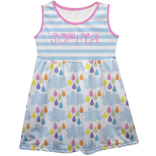 Rain Print Personalized Name Light Blue Tank Dress