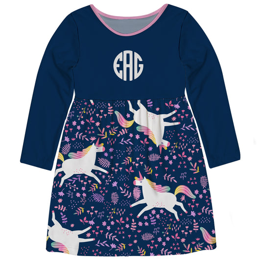 Unicorn Monogram Navy Long Sleeve Tank Dress