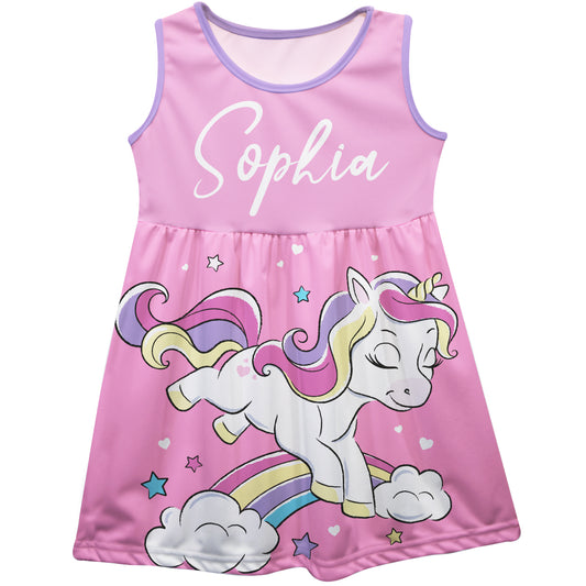 Unicorn Personalized Name Pink Tank Dress