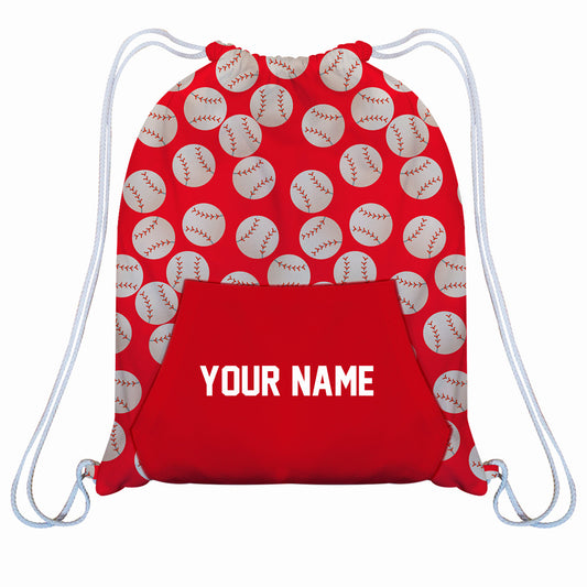 Baseball Personalized Your Name Red White Fleece Gym Bag With Kangaroo Pocket 14 X 19""