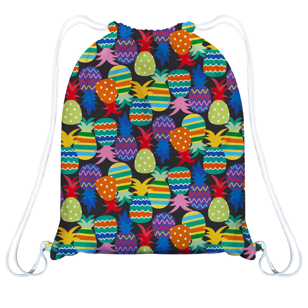 Pineapple Print Black Gym Bag 14 x 19""