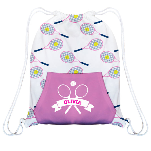 Tennis Name Fleece Gym Bag White With Kangaroo Pocket