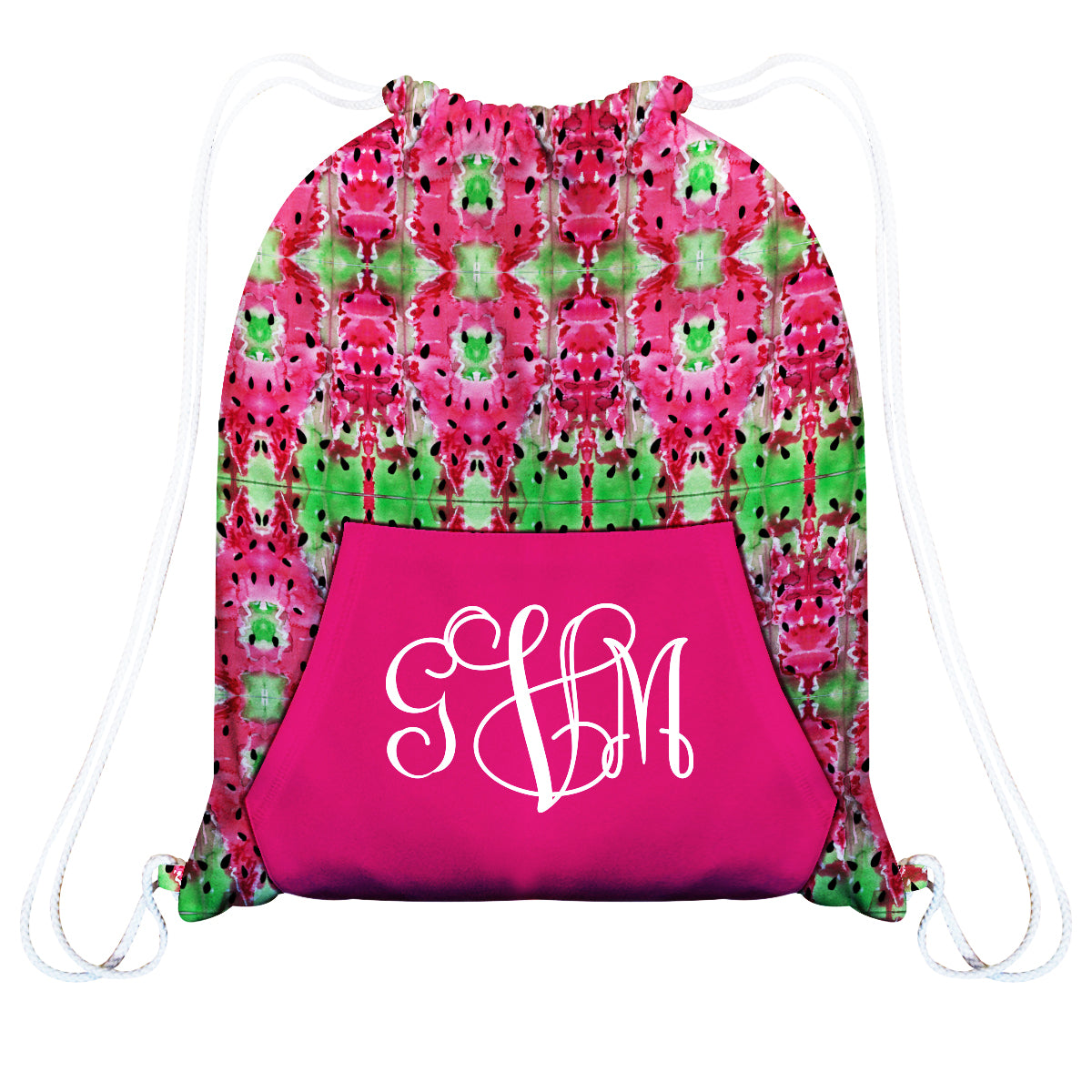 Watermelon Pink Fleece Gym Bag With Kangaroo Pocket