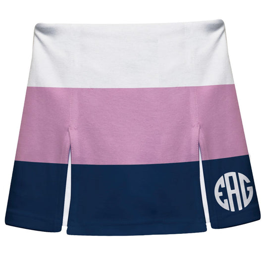 Personalized Monogram White Pink and Navy Stripes Skort