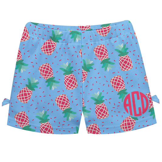 Pineapples Print Monogram Blue Bows Short