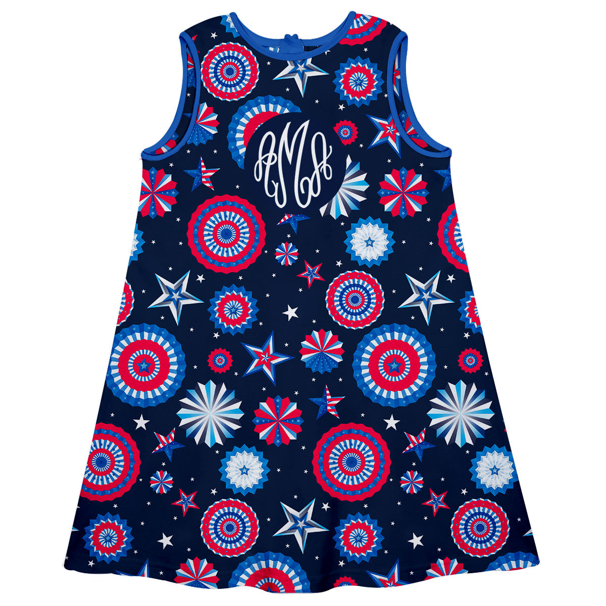 American Stars Print Personalized Monogram Navy A Line Dress
