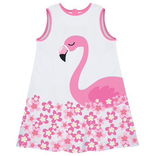 Flowers and Flamingo White A Line Dress