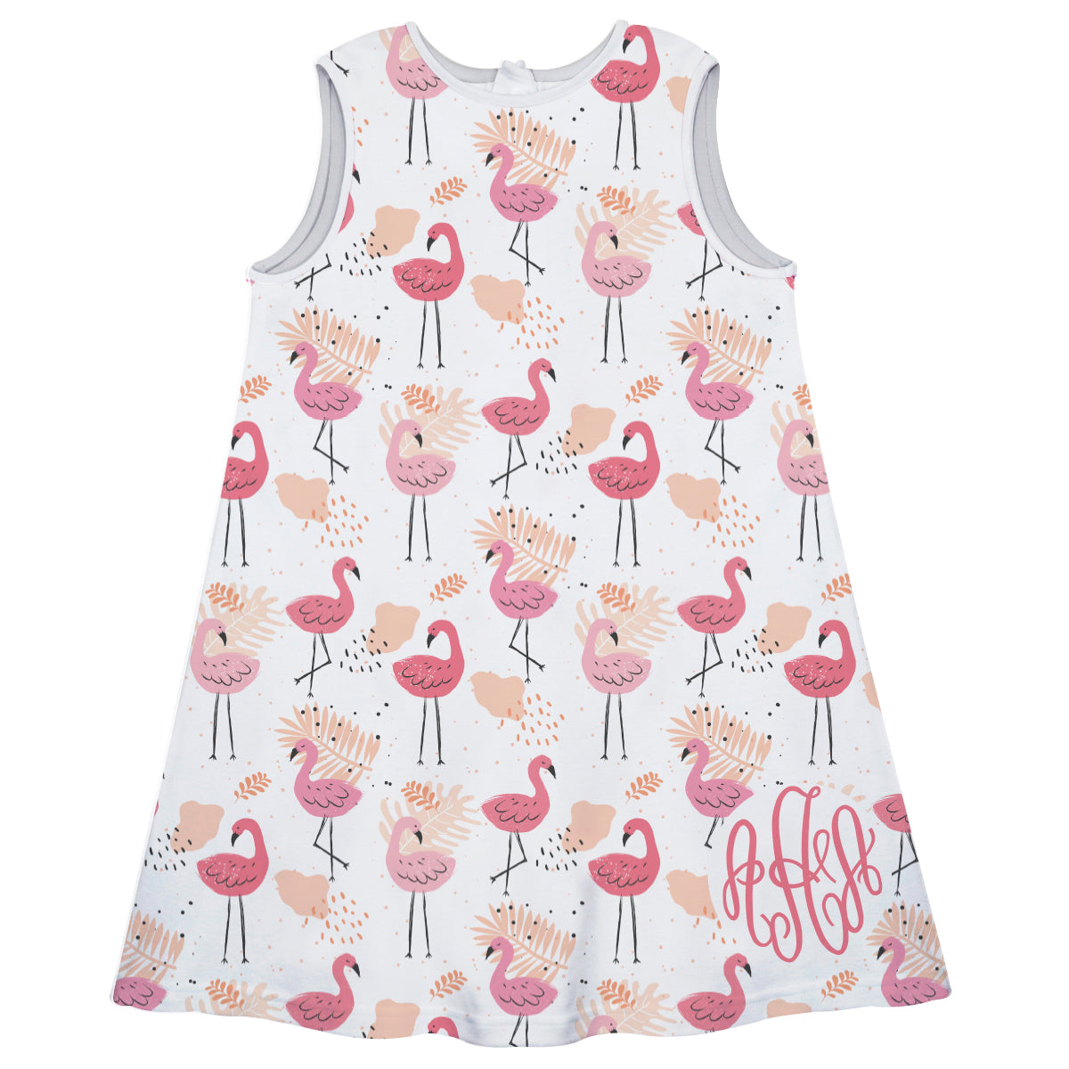 Flamingo Print Personalized Monogram White A Line Dress