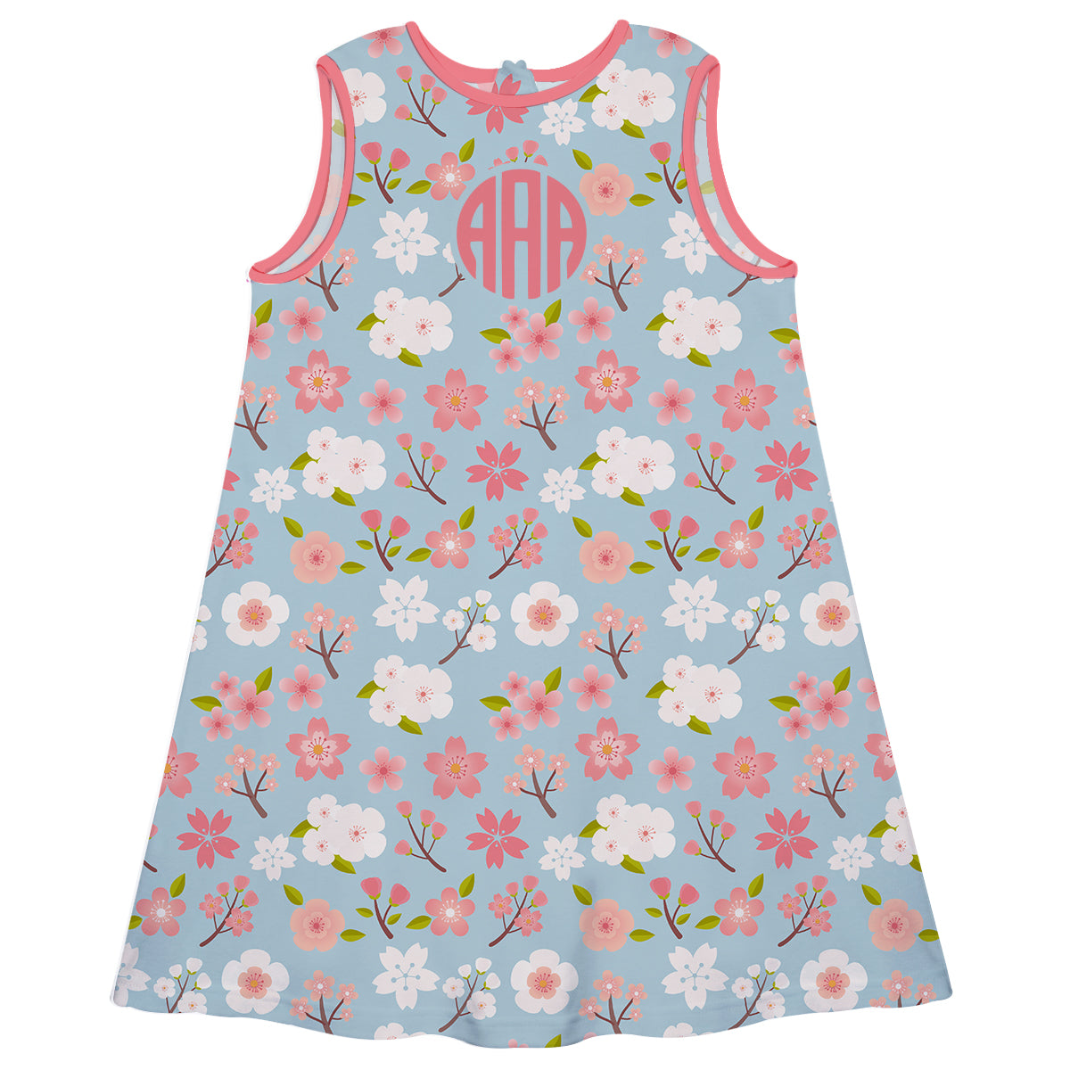 Flowers Print Monogram Light Blue A Line Dress