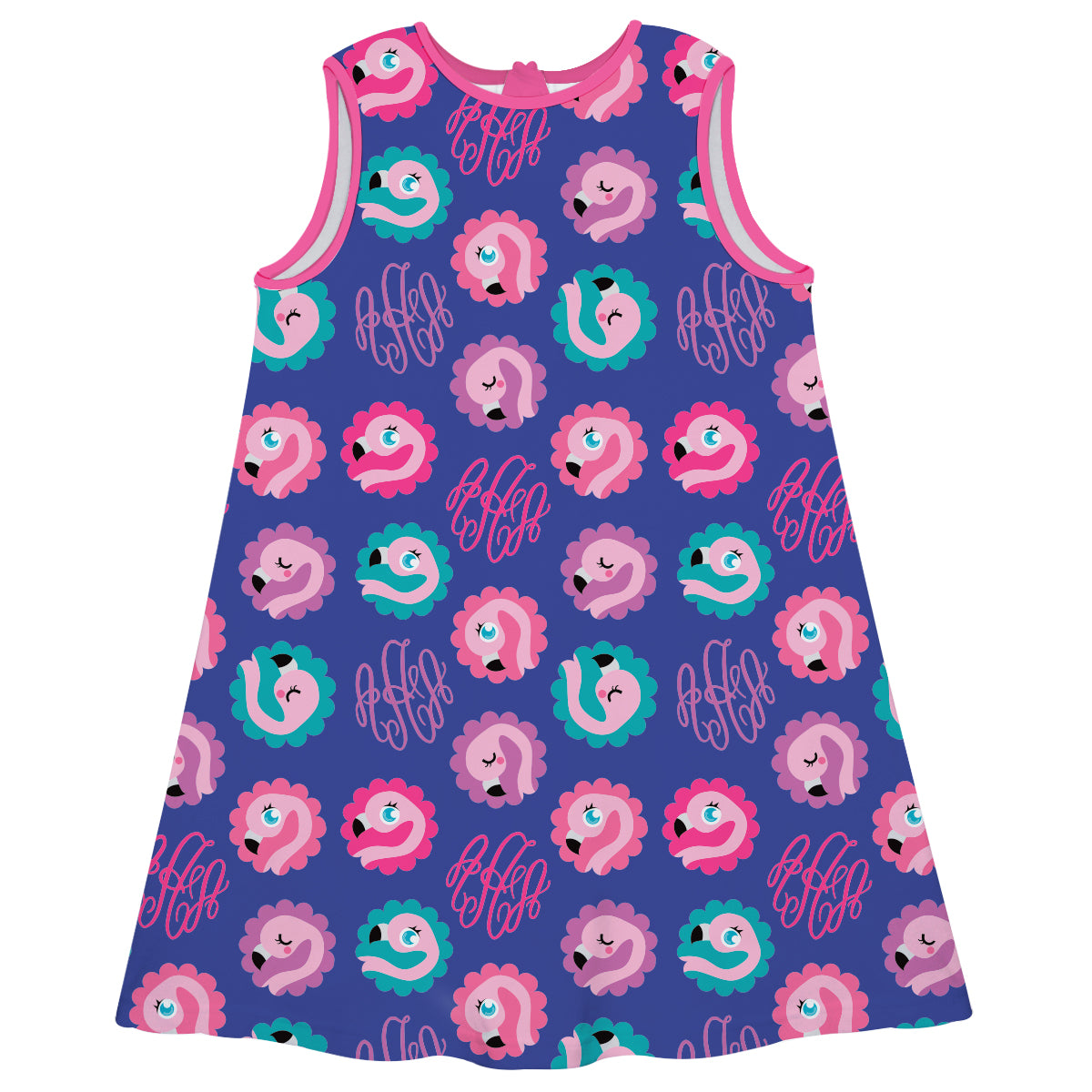 Flamingos and Monogram Print Royal A Line Dress
