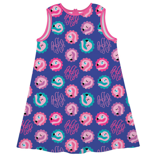 Flamingos and Monogram Print Royal A Line Dress