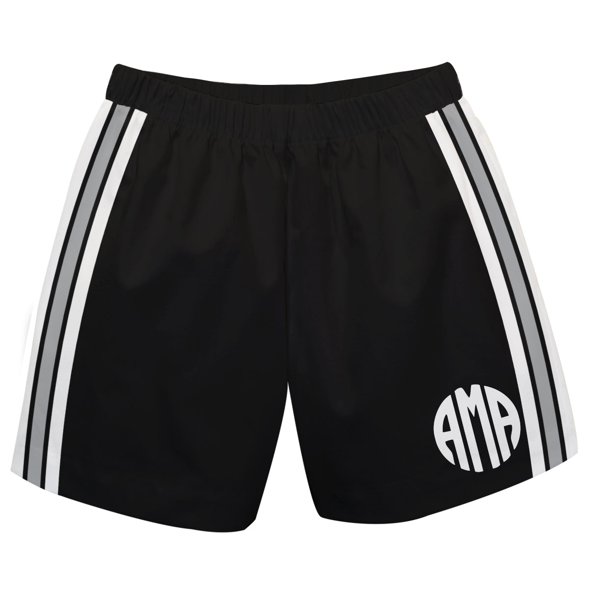 Personalized Monogram White Stripes Black Athletic Short