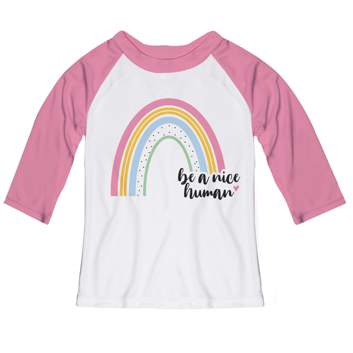 Be A Nice Human White and Pink Raglan Tee Shirt 3/4 Sleeve