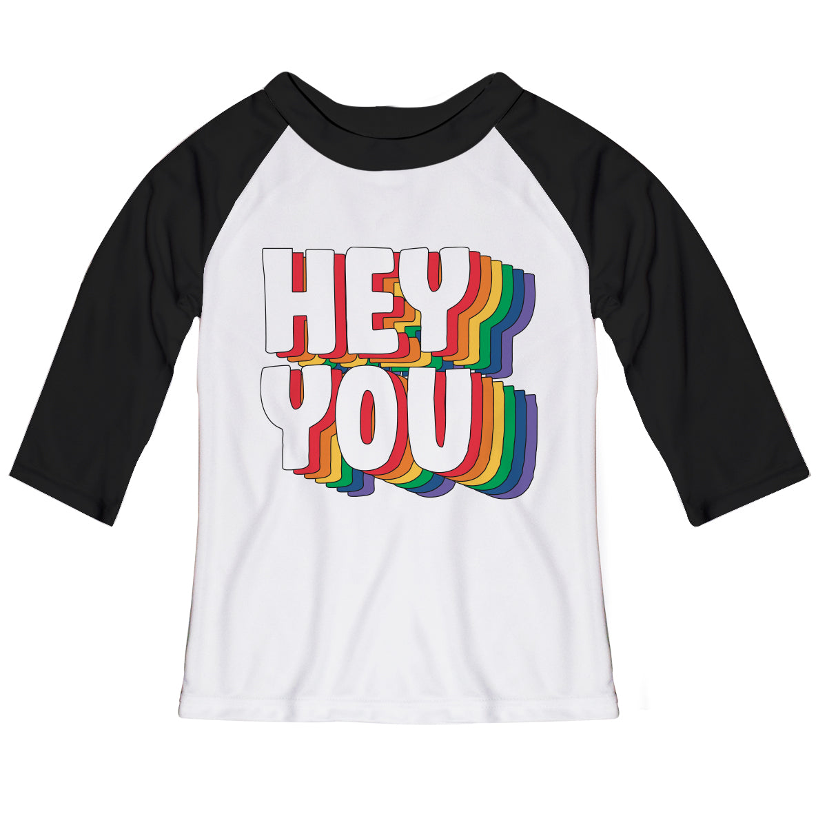 Hey You White and Black Raglan Tee Shirt 3/4 Sleeve