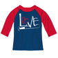 Love Baseball Navy and Red Raglan Tee Shirt 3/4 Sleeve