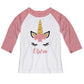Unicorn Name White and Pink Glitter Raglan Tee Shirt 3/4 Sleeve