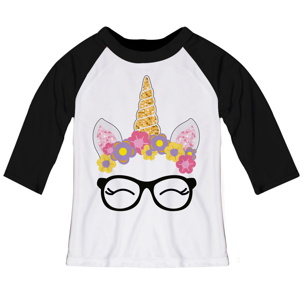 Unicorn White And Black Raglan Tee Shirt 3/4 Sleeve