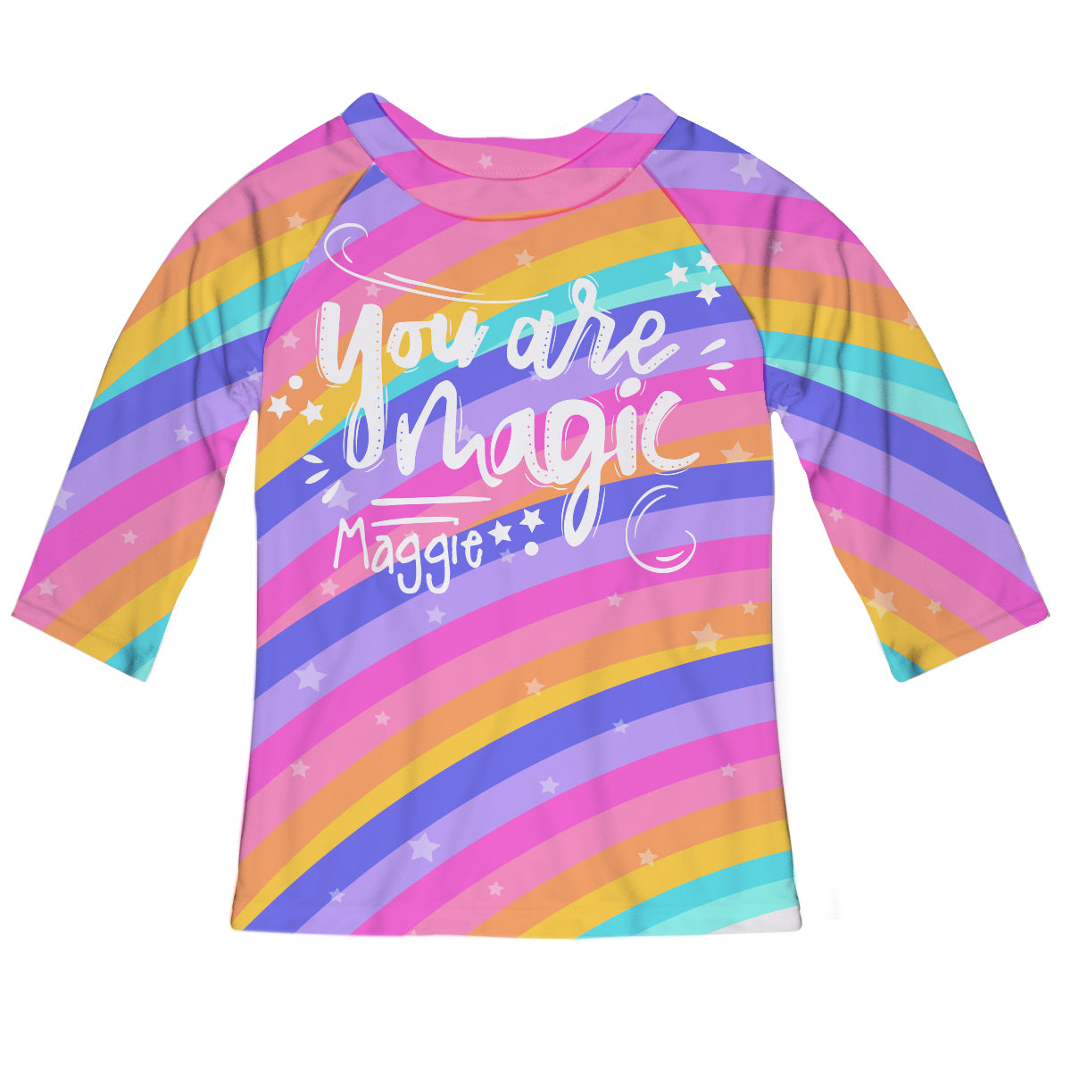 Your Are Magic Name Rainbow Color Raglan Tee Shirt 3/4 Sleeve