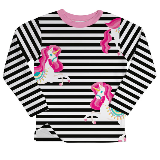 Unicorn White and Black Stripes Fleece Sweatshirt With Side Vents