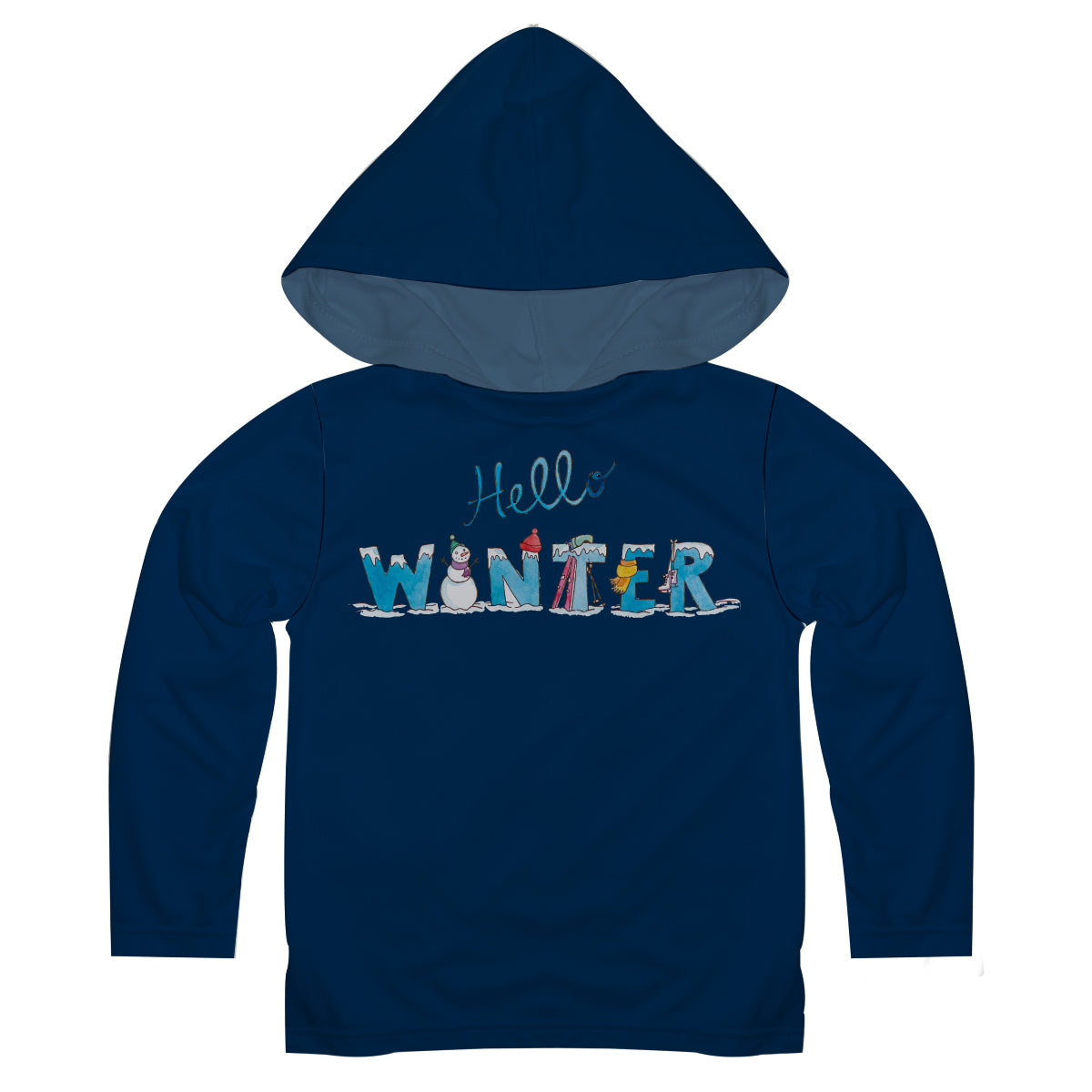 Hello Winter Navy Long Sleeve Hoodie Boys Tee Shirt