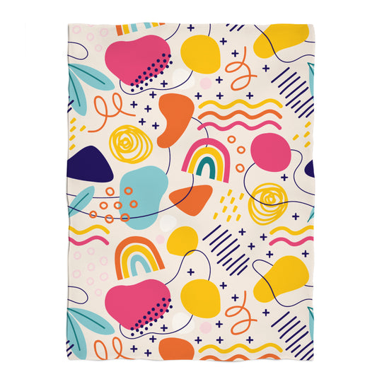 Abstract Print White Minky Throw Blanket
