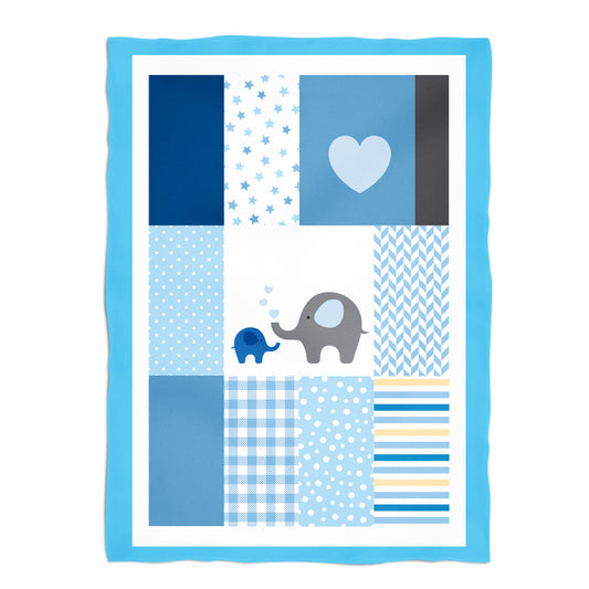 Cute Baby Elephant White and Blue Plush Minky Throw