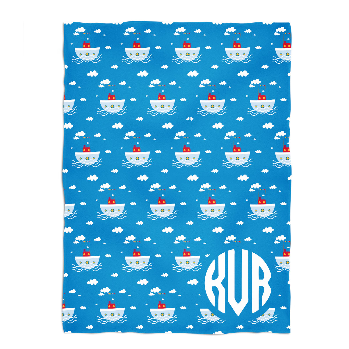 Boats Print Personalized Monogram Blue Plush Minky Throw