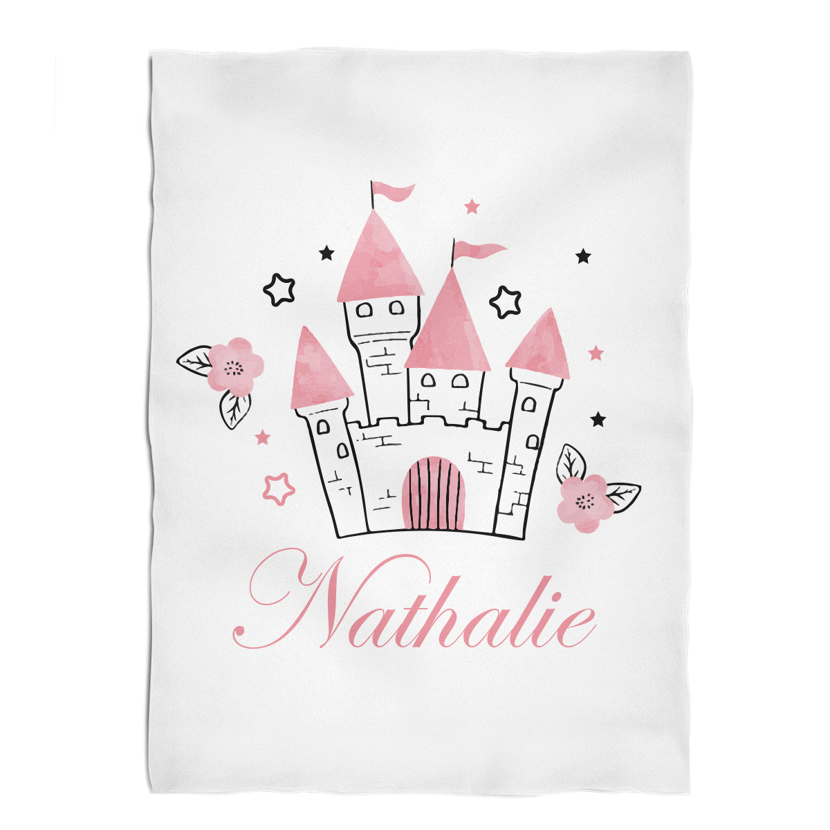 Castle Flowers Personalized Name White Fleece Blanket 40 x 58""