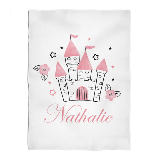 Castle Flowers Personalized Name White Fleece Blanket 40 x 58""