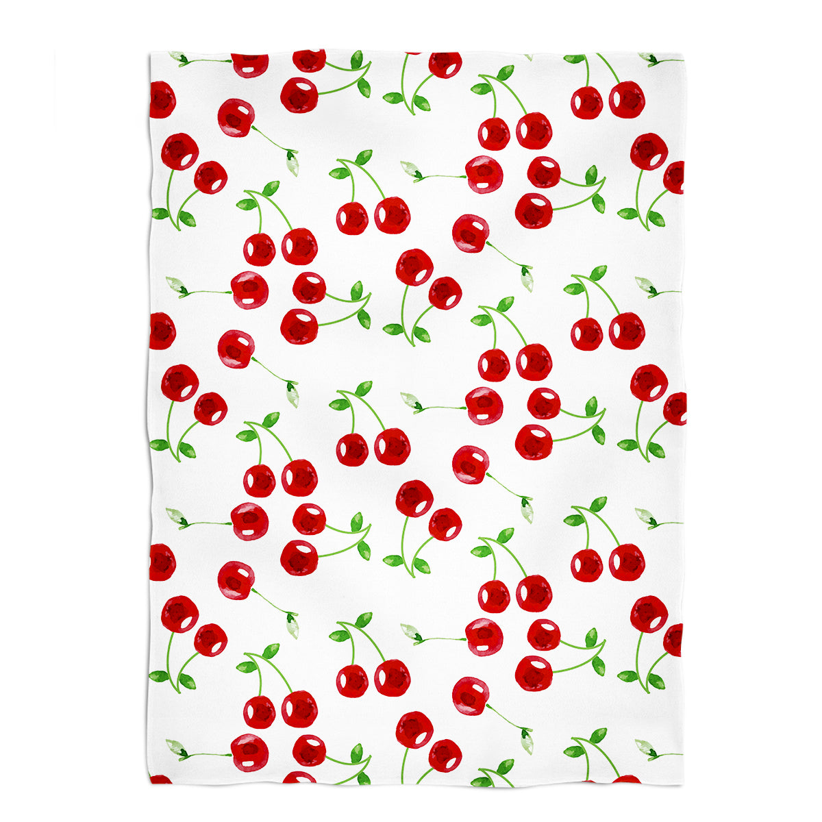 Cherries Print White Plush Minky Throw
