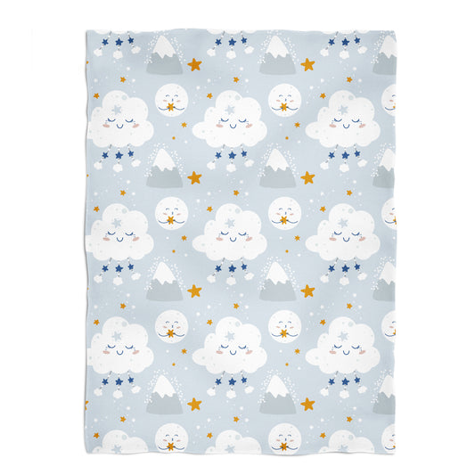 Clouds Print Light Blue Plush Minky Throw
