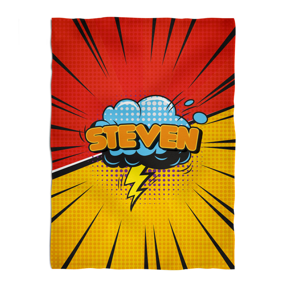 Comic Personalized Name Red and Yellow Minky Throw