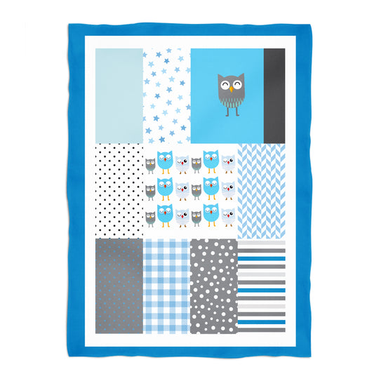 Cute Owl Gray and Blue Plush Minky Throw