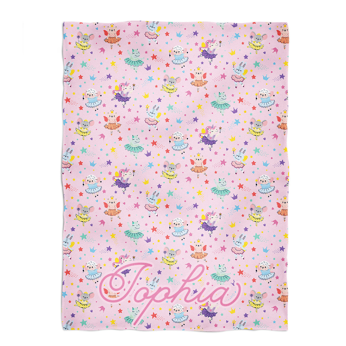 Dance Cute Animals Print Personalized Name Pink Minky Throw