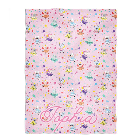 Dance Cute Animals Print Personalized Name Pink Minky Throw