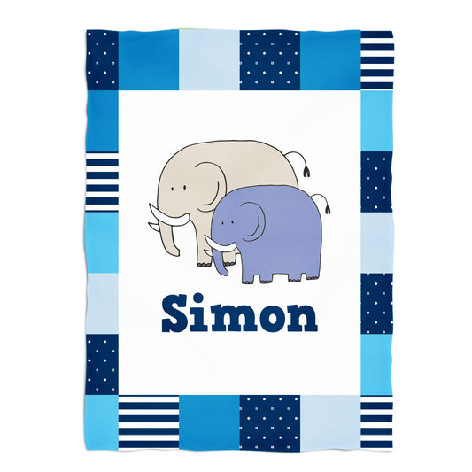 Elephants Personalized Name Blue Minky Throw