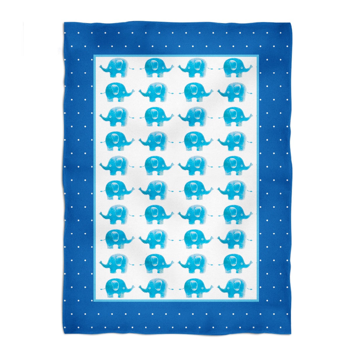 Cute Elephants Print White and Blues Plush Minky Throw
