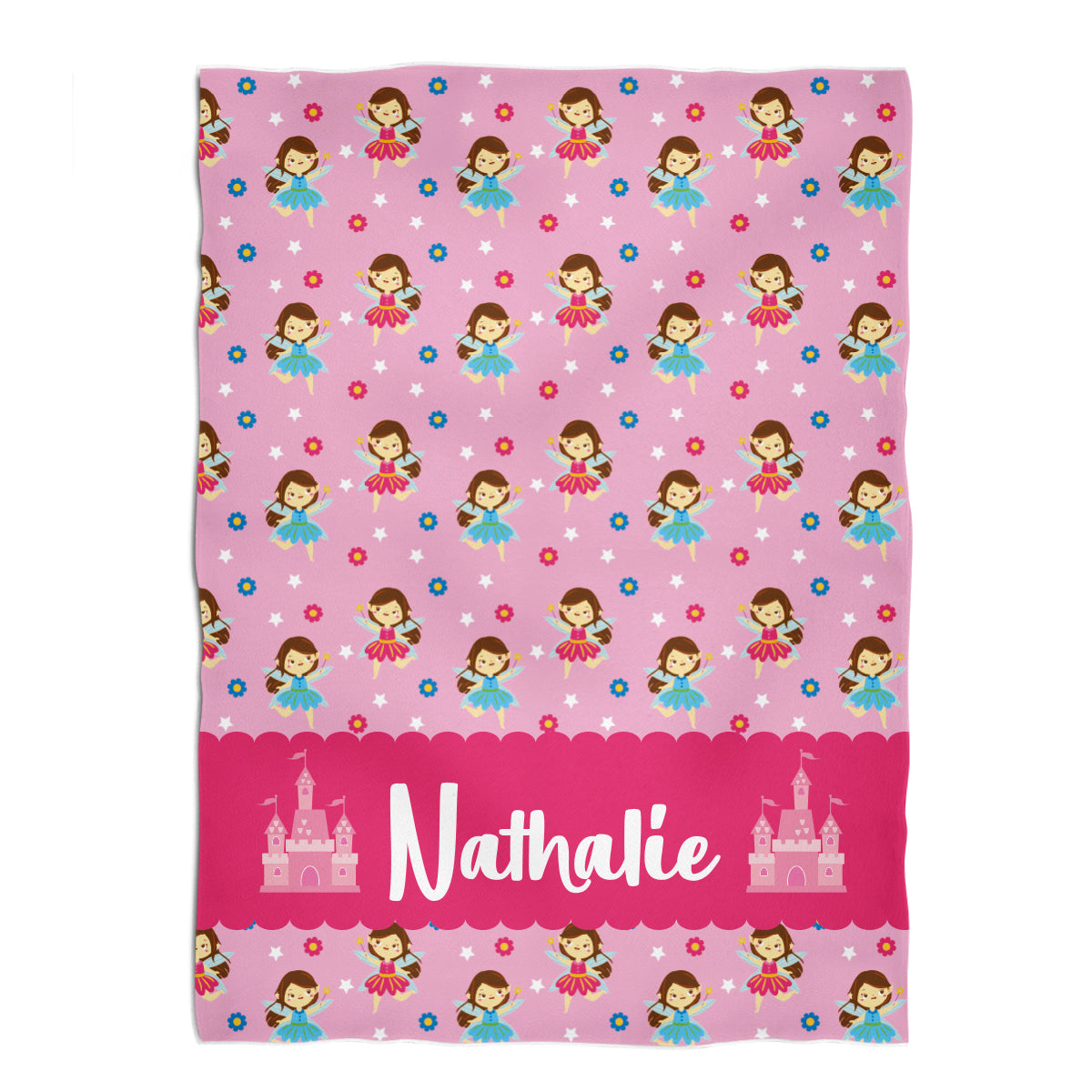 Fairy Princess Flowers Personalized Name Pink Fleece Blanket 40 x 58""