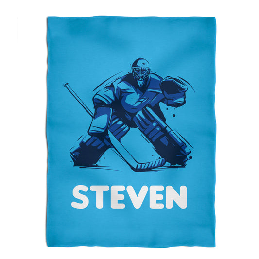 Hockey Player Personalized Name Blue Minky Throw
