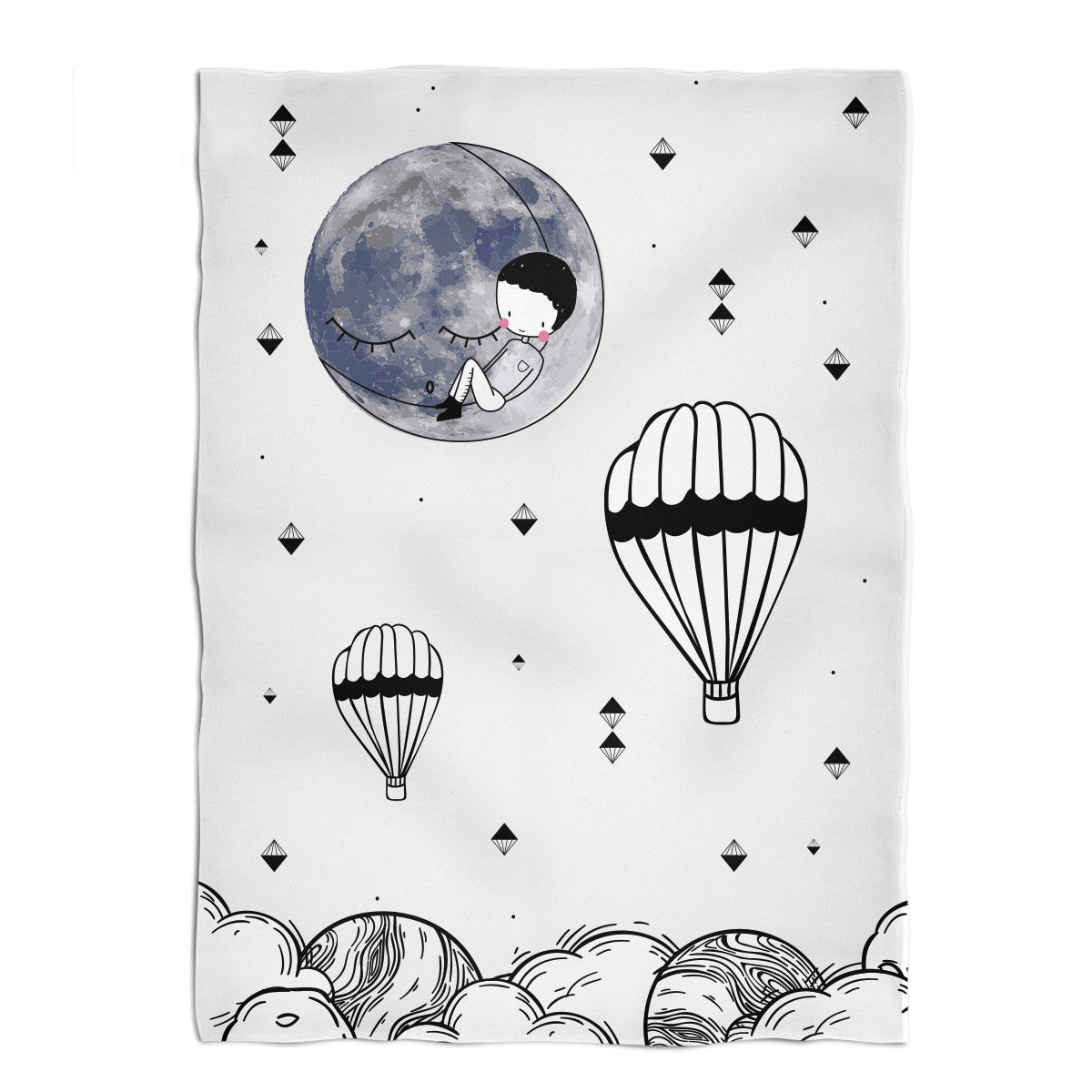 Moon and Ballons White Plush Minky Throw