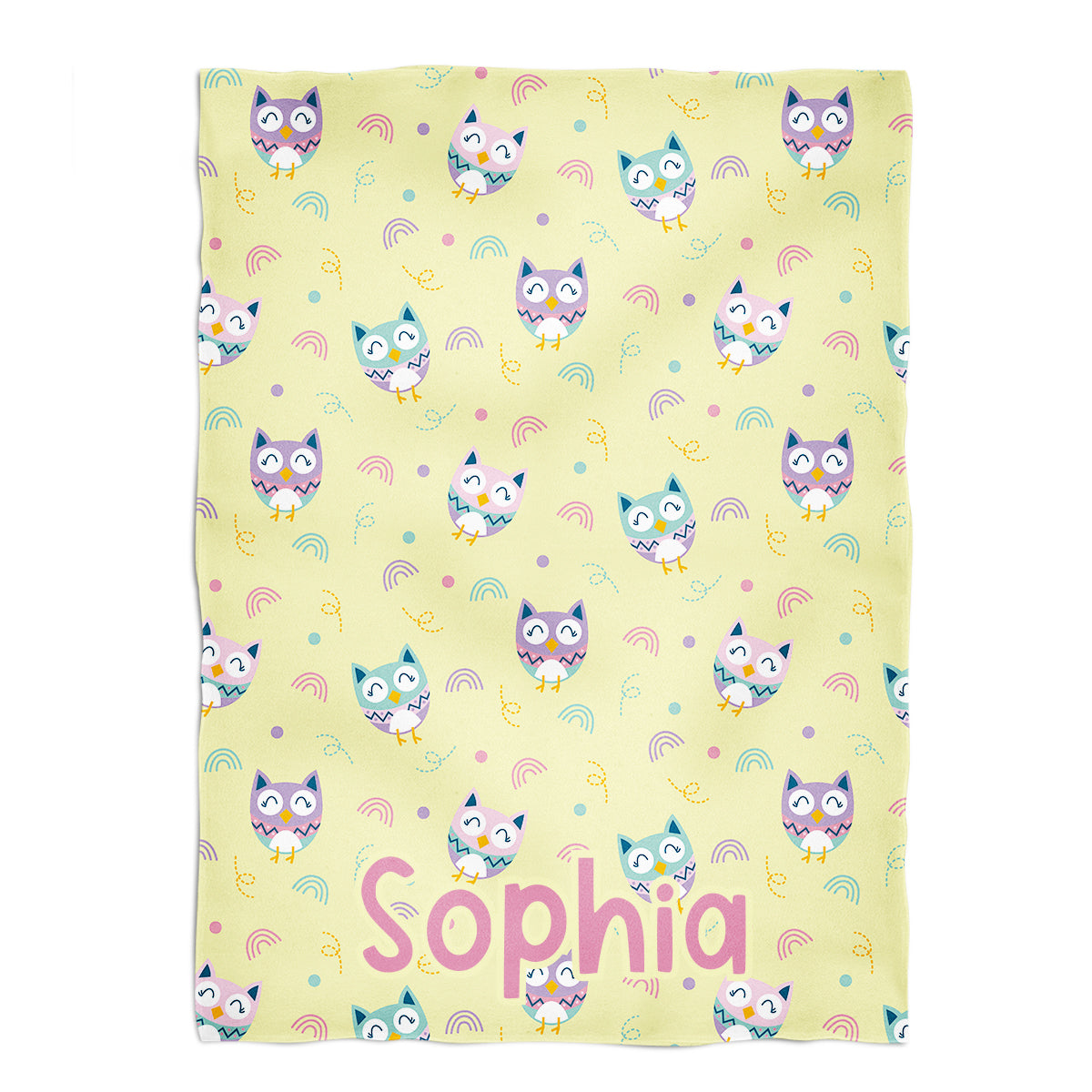 Owls Print Personalized Name Yellow Minky Throw