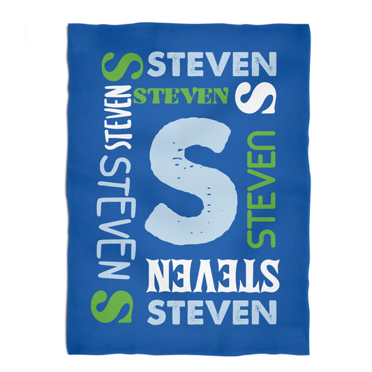 Personalized Initial and Name Blue Minky Throw