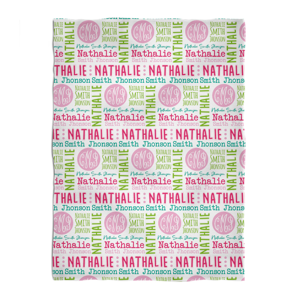 Personalized Monogram Name and Last Name Print White Minky Throw
