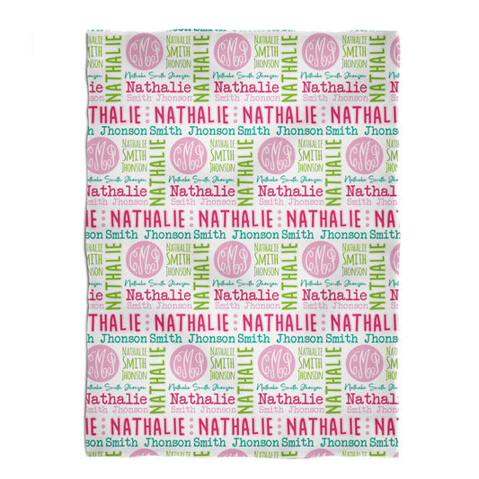 Personalized Monogram Name and Last Name Print White Minky Throw