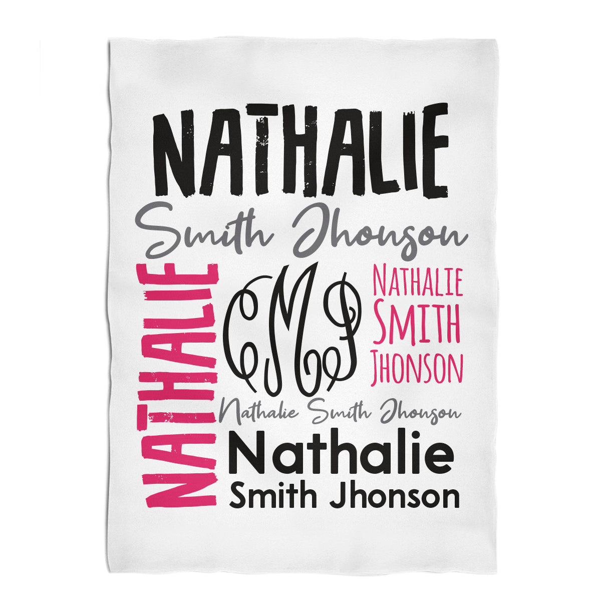 Personalized Monogram Name and Last Name White Minky Throw